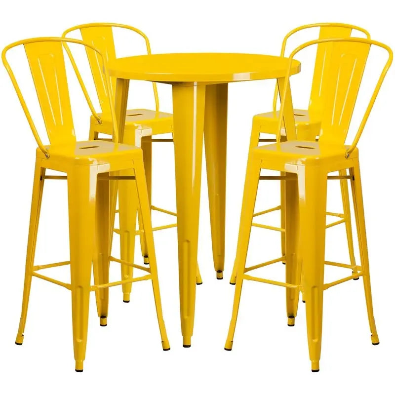 Brimmes 5pcs Round 30'' Yellow Metal Table w/4 Cafe Barstool iHome Studio