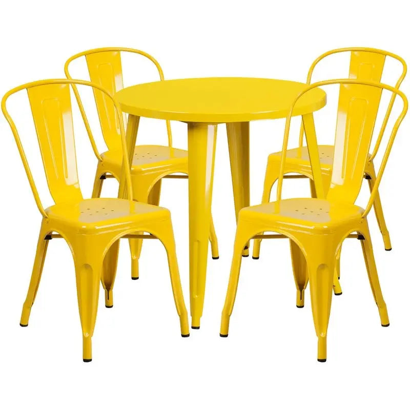 Brimmes 5pcs Round 30'' Yellow Metal Table w/4 Cafe Chairs iHome Studio