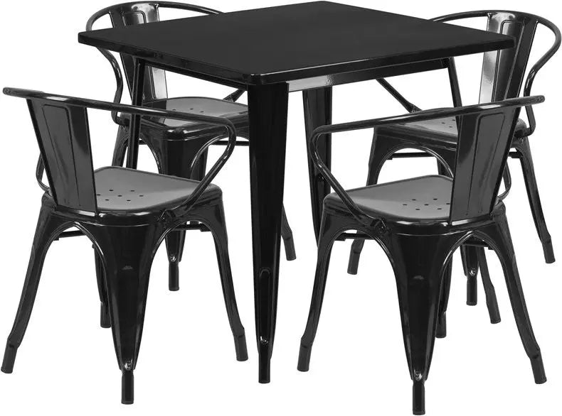 Brimmes 5pcs Square 31.5'' Black Metal Table w/4 Arm Chairs iHome Studio