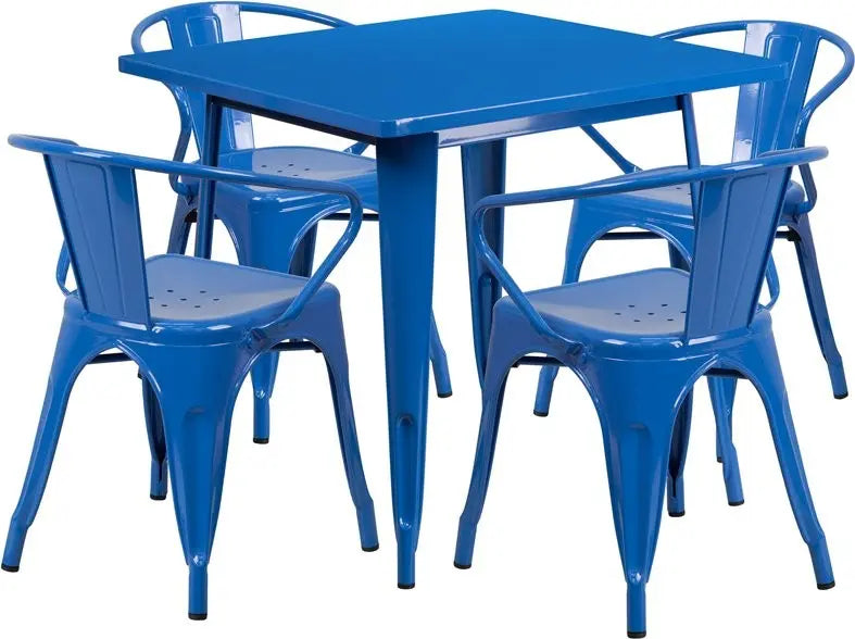 Brimmes 5pcs Square 31.5'' Blue Metal Table w/4 Arm Chairs iHome Studio