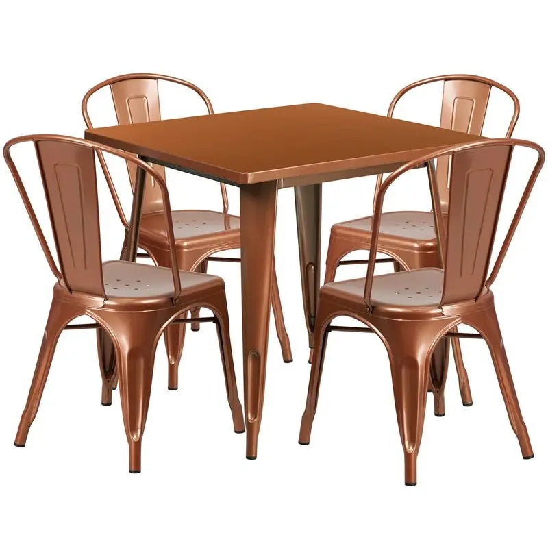 Brimmes 5pcs Square 31.5'' Copper Metal Table w/4 Stack Chairs iHome Studio