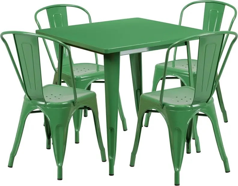 Brimmes 5pcs Square 31.5'' Green Metal Table w/4 Stack Chairs iHome Studio