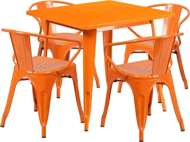 Brimmes 5pcs Square 31.5'' Orange Metal Table w/4 Arm Chairs iHome Studio