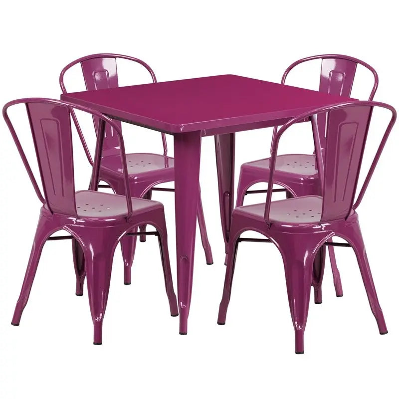 Brimmes 5pcs Square 31.5'' Purple Metal Table w/4 Stack Chairs iHome Studio