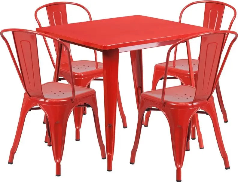 Brimmes 5pcs Square 31.5'' Red Metal Table w/4 Stack Chairs iHome Studio