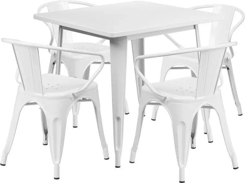 Brimmes 5pcs Square 31.5'' White Metal Table w/4 Arm Chairs iHome Studio