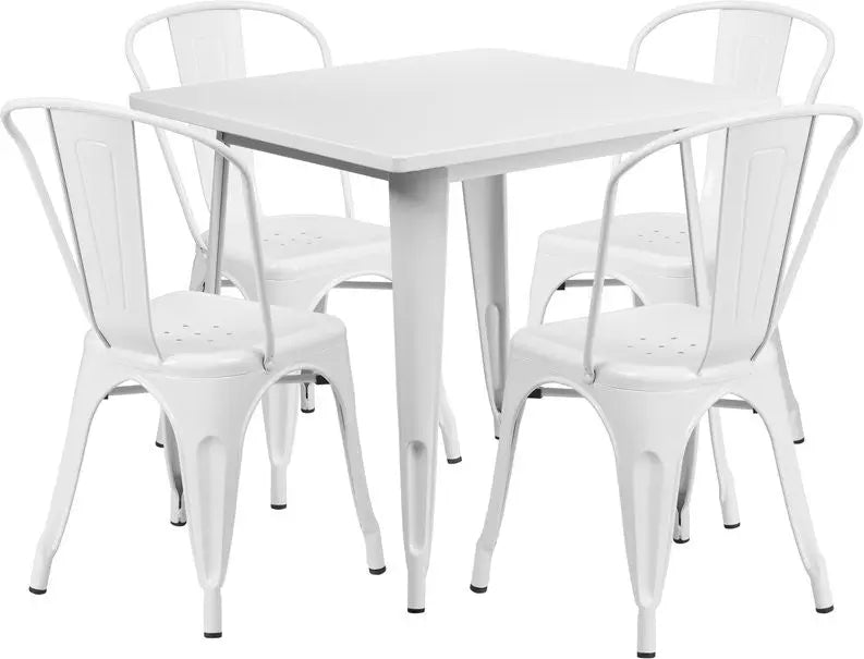 Brimmes 5pcs Square 31.5'' White Metal Table w/4 Stack Chairs iHome Studio