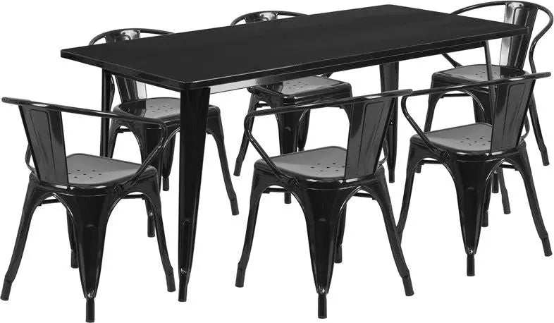 Brimmes 7pcs Rectangular 31.5'' x 63'' Black Metal Table w/6 Arm Chairs iHome Studio