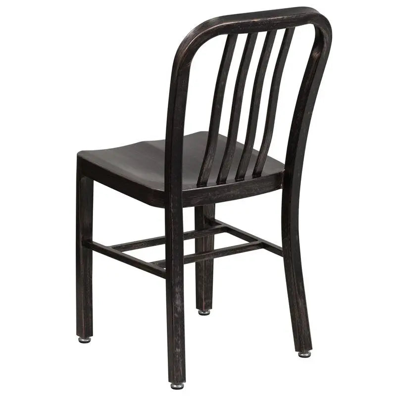 Brimmes Black-Antique Gold Metal Chair w/Vertical Slat Back Back for Patio/Bar iHome Studio