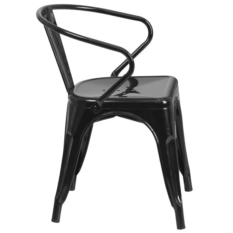 Brimmes Black Metal Chair w/Vertical Slat Back & Arms for Patio/Bar/Restaurant iHome Studio