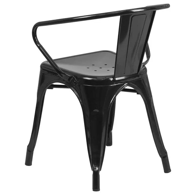 Brimmes Black Metal Chair w/Vertical Slat Back & Arms for Patio/Bar/Restaurant iHome Studio