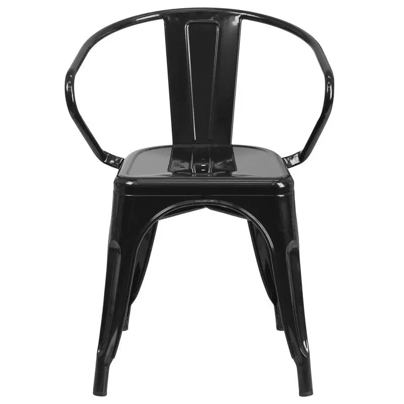 Brimmes Black Metal Chair w/Vertical Slat Back & Arms for Patio/Bar/Restaurant iHome Studio
