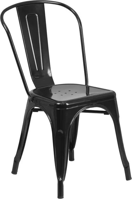Brimmes Black Metal Stackable Chair w/Vertical Slat Back for Patio/Bar iHome Studio