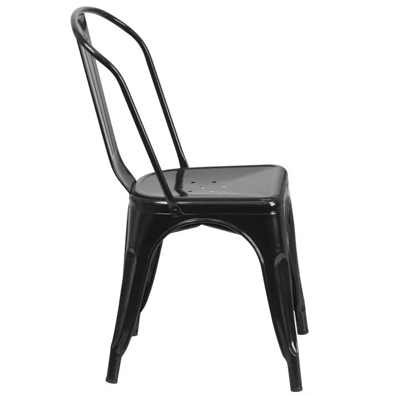 Brimmes Black Metal Stackable Chair w/Vertical Slat Back for Patio/Bar iHome Studio