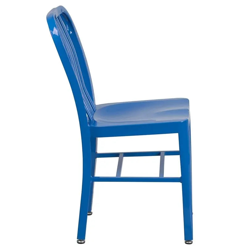 Brimmes Blue Metal Chair w/Vertical Slat Back Back for Patio/Bar/Restaurant iHome Studio