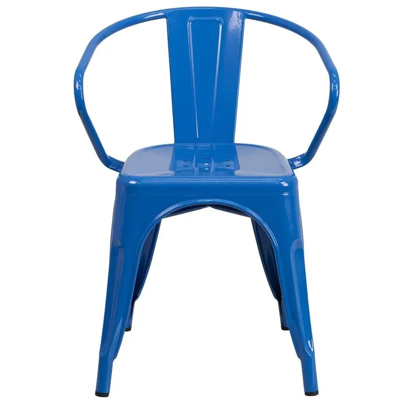 Brimmes Blue Metal Chair w/Vertical Slat Back & Arms for Patio/Bar/Restaurant iHome Studio