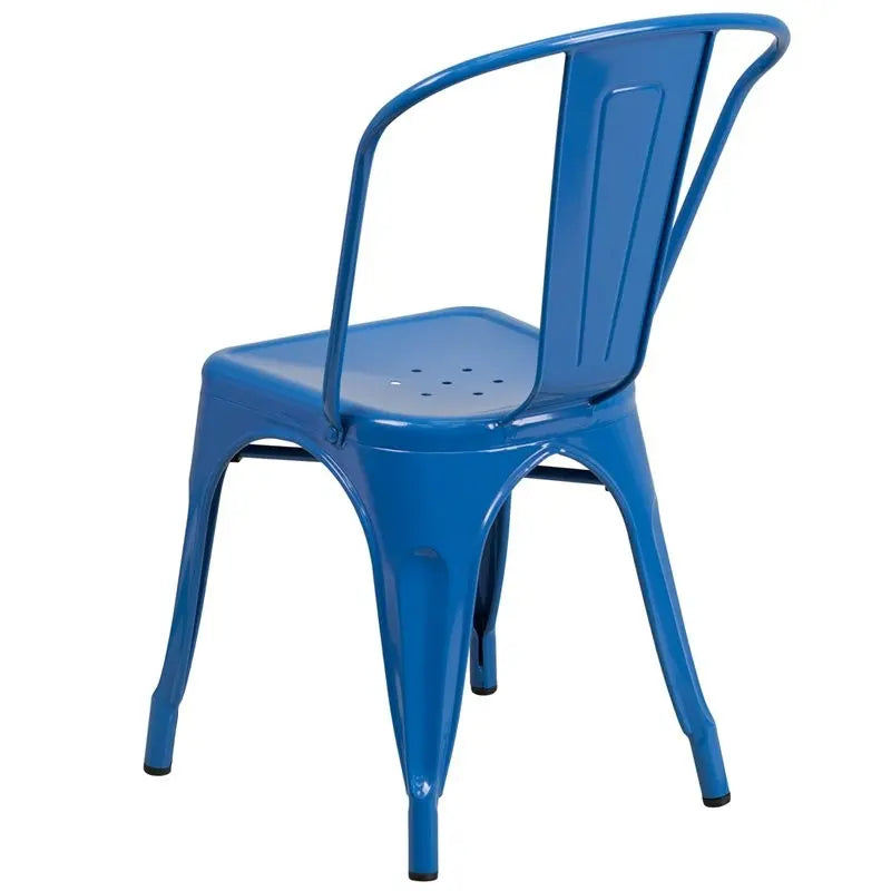 Brimmes Blue Metal Stackable Chair w/Vertical Slat Back for Patio/Bar/Restaurant iHome Studio