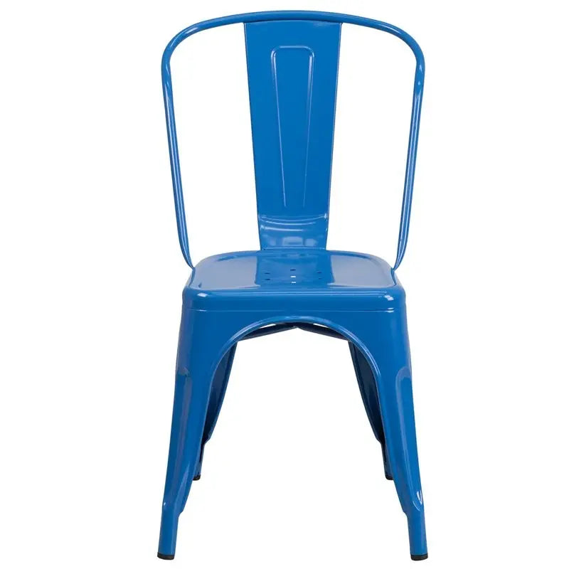 Brimmes Blue Metal Stackable Chair w/Vertical Slat Back for Patio/Bar/Restaurant iHome Studio