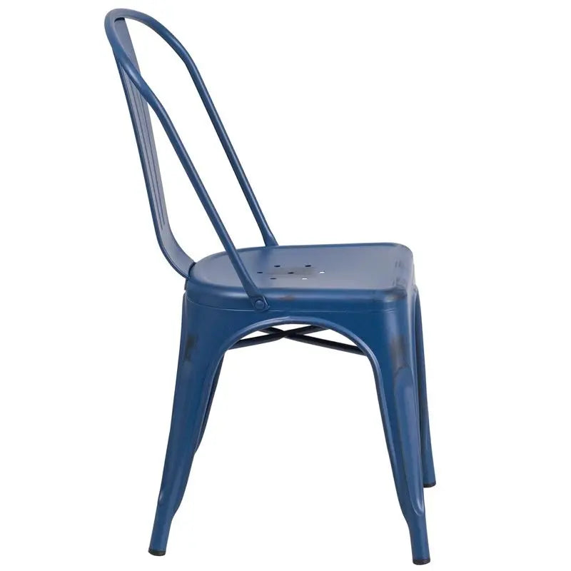 Brimmes Distressed Antique Blue Metal Stackable Chair for Patio/Bar/Restaurant iHome Studio