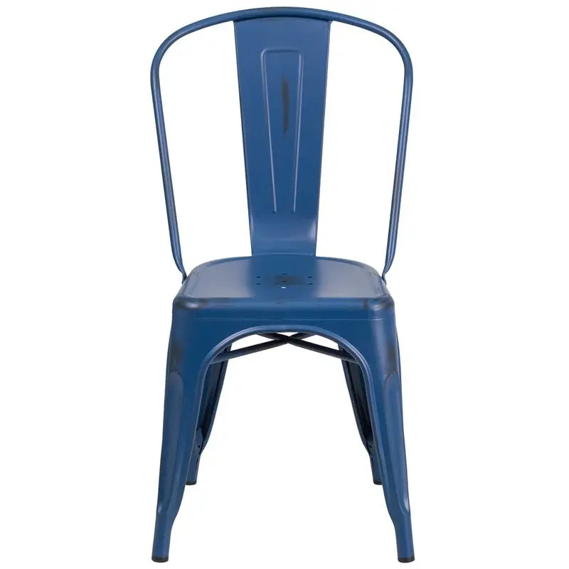 Brimmes Distressed Antique Blue Metal Stackable Chair for Patio/Bar/Restaurant iHome Studio
