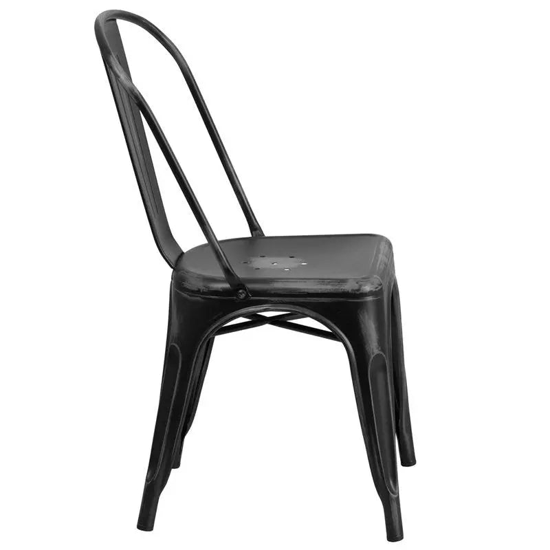 Brimmes Distressed Black Metal Stackable Chair for Patio/Bar/Restaurant iHome Studio