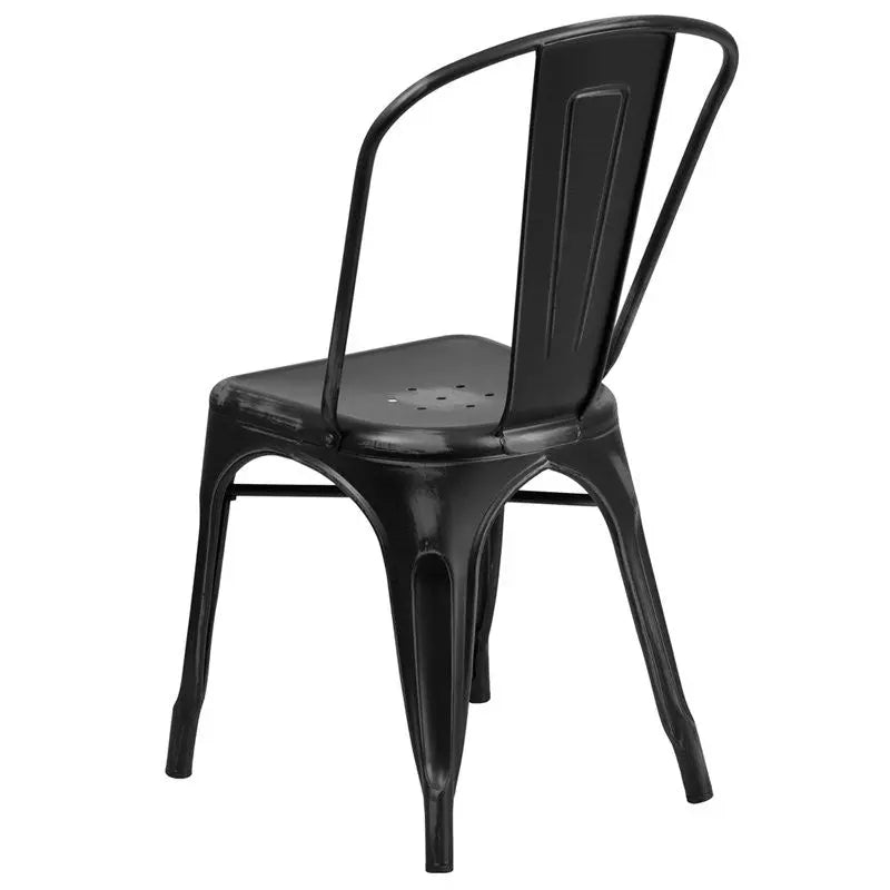 Brimmes Distressed Black Metal Stackable Chair for Patio/Bar/Restaurant iHome Studio