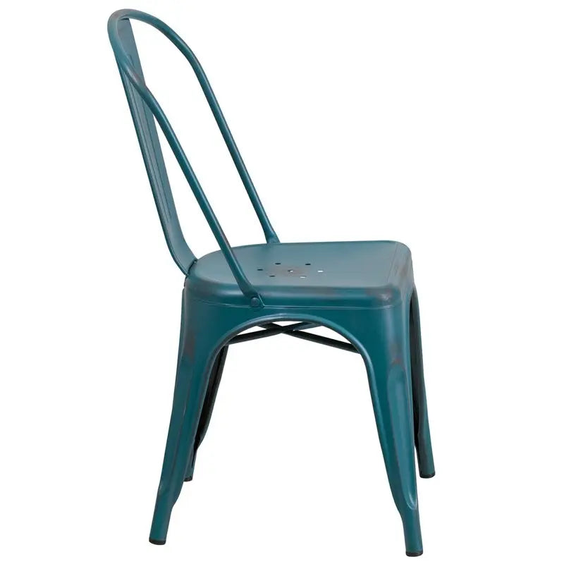 Brimmes Distressed Blue-Teal Metal Stackable Chair for Patio/Bar/Restaurant iHome Studio