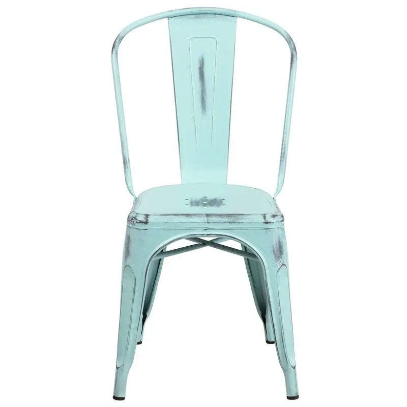 Brimmes Distressed Green-Blue Metal Stackable Chair for Patio/Bar/Restaurant iHome Studio