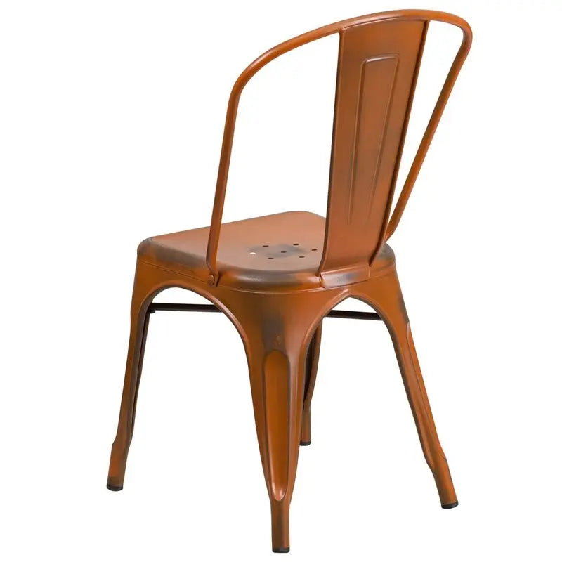 Brimmes Distressed Orange Metal Stackable Chair for Patio/Bar/Restaurant iHome Studio