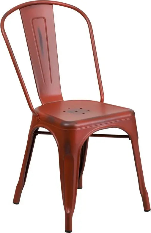 Brimmes Distressed Red Metal Stackable Chair for Patio/Bar/Restaurant iHome Studio