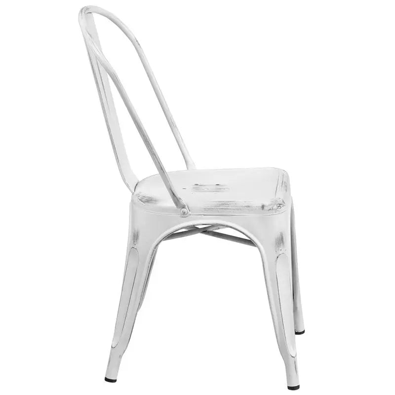 Brimmes Distressed White Metal Stackable Chair for Patio/Bar/Restaurant iHome Studio