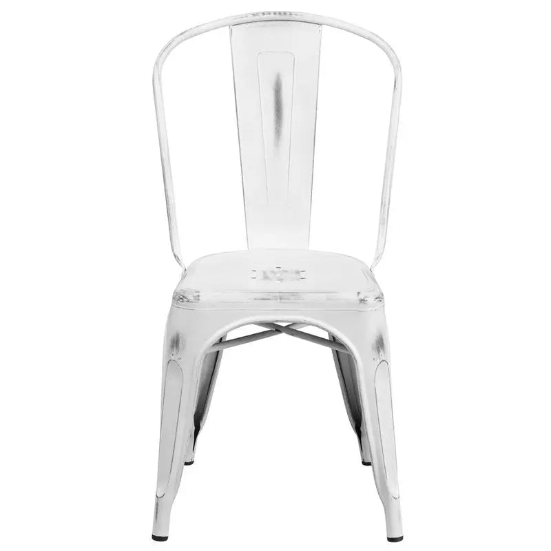 Brimmes Distressed White Metal Stackable Chair for Patio/Bar/Restaurant iHome Studio