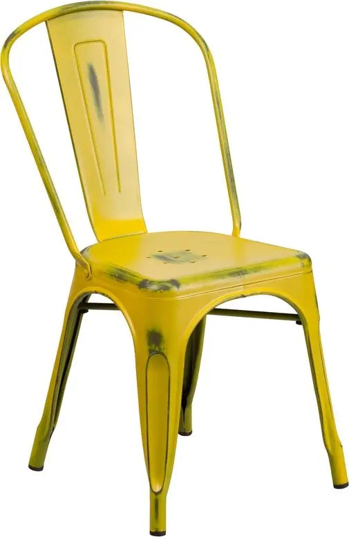 Brimmes Distressed Yellow Metal Stackable Chair for Patio/Bar/Restaurant iHome Studio