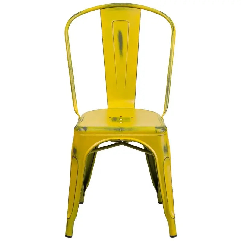 Brimmes Distressed Yellow Metal Stackable Chair for Patio/Bar/Restaurant iHome Studio