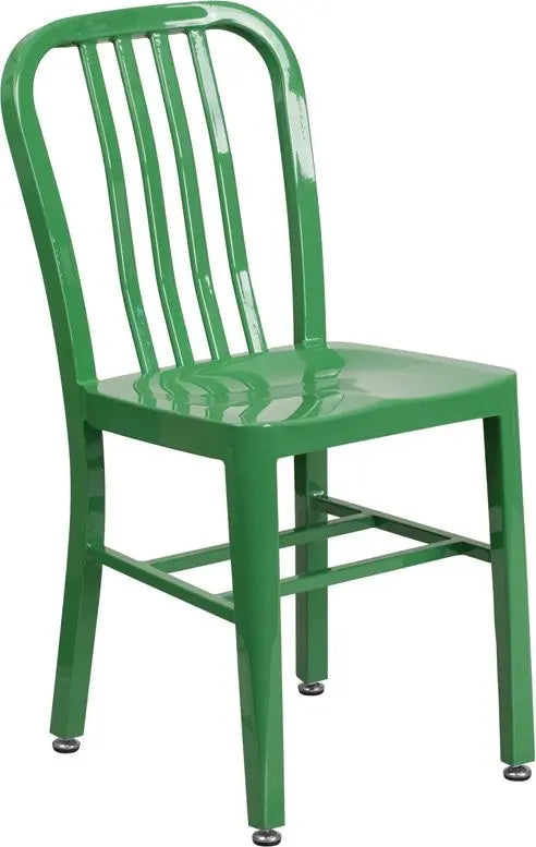 Brimmes Green Metal Chair w/Vertical Slat Back Back for Patio/Bar/Restaurant iHome Studio