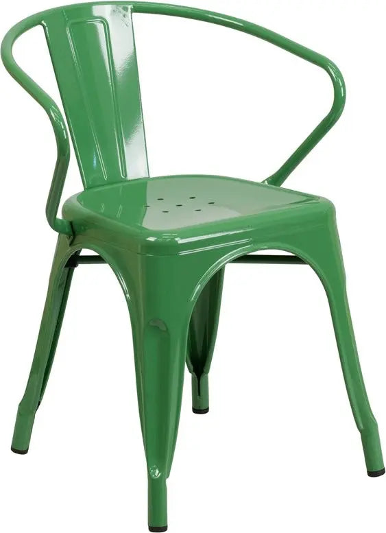 Brimmes Green Metal Chair w/Vertical Slat Back & Arms for Patio/Bar/Restaurant iHome Studio