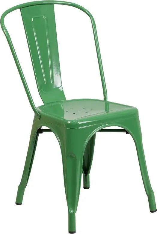 Brimmes Green Metal Stackable Chair w/Vertical Slat Back for Patio/Bar iHome Studio