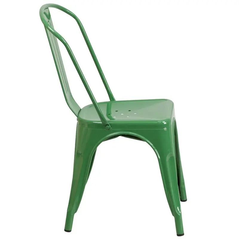 Brimmes Green Metal Stackable Chair w/Vertical Slat Back for Patio/Bar iHome Studio