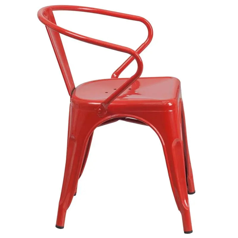 Brimmes Red Metal Chair w/Vertical Slat Back & Arms for Patio/Bar/Restaurant iHome Studio