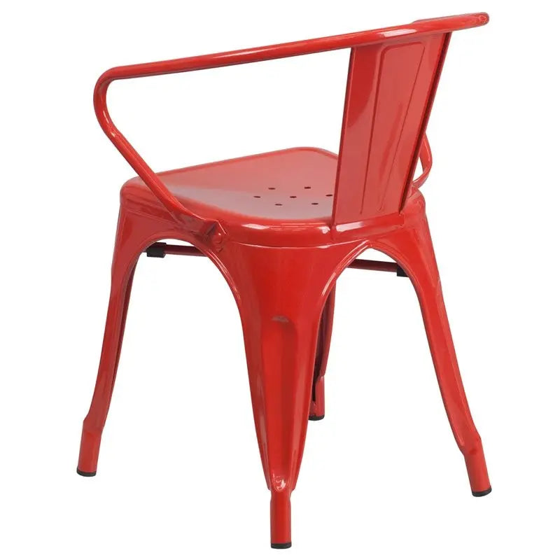 Brimmes Red Metal Chair w/Vertical Slat Back & Arms for Patio/Bar/Restaurant iHome Studio