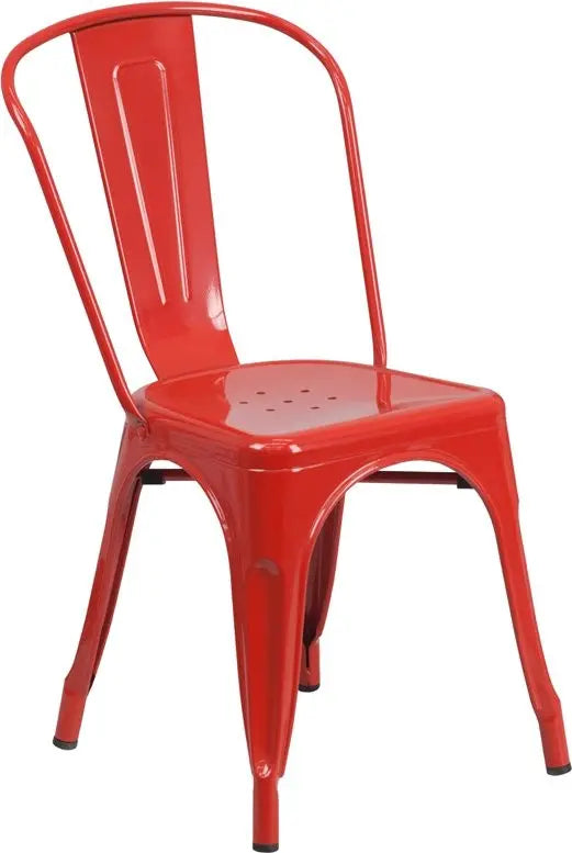 Brimmes Red Metal Stackable Chair w/Vertical Slat Back for Patio/Bar/Restaurant iHome Studio