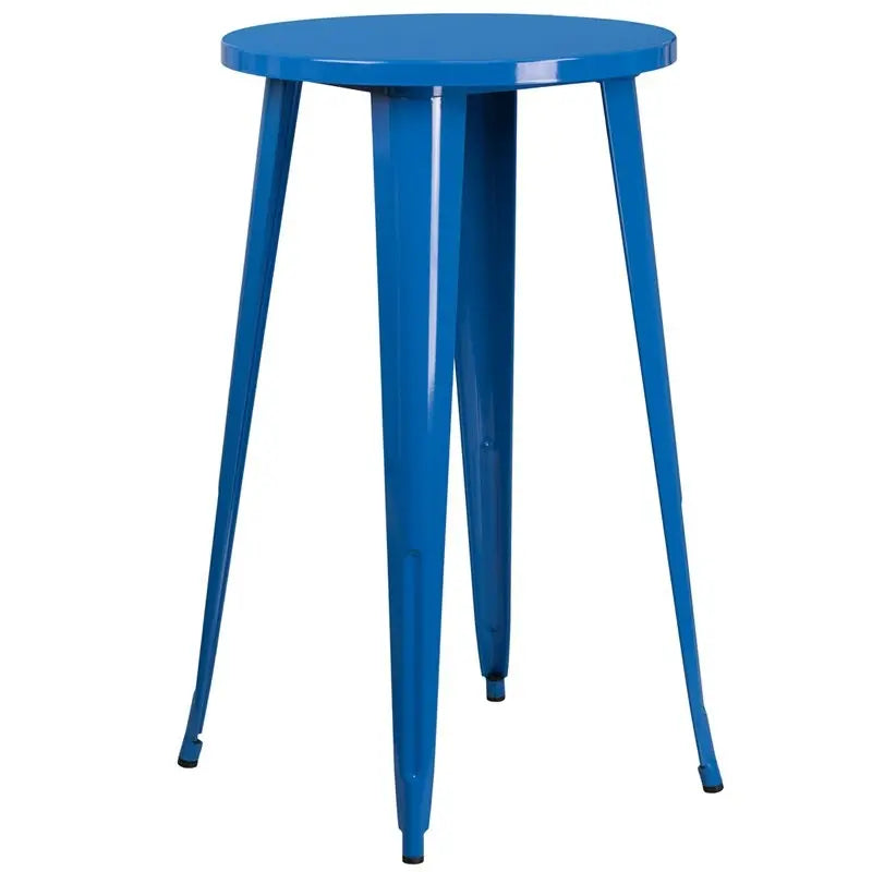 Brimmes Round 24'' Blue Metal Bar Height Table for Patio/Bar iHome Studio