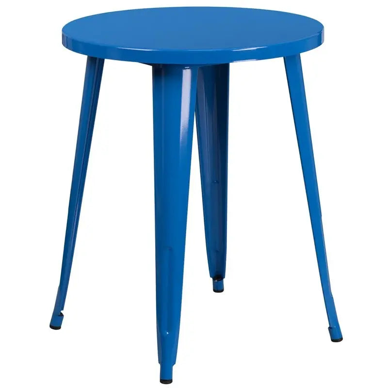 Brimmes Round 24'' Blue Metal Table for Patio/Bar iHome Studio