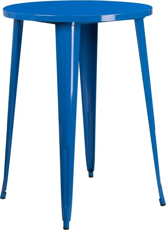 Brimmes Round 30'' Blue Metal Bar Height Table for Patio/Bar iHome Studio