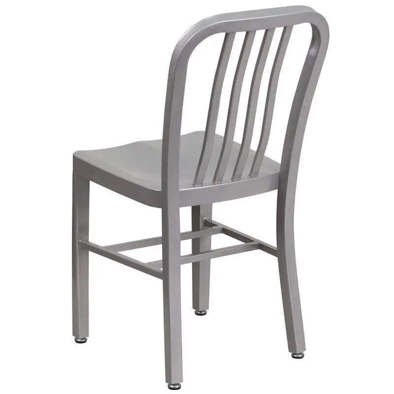 Brimmes Silver Metal Chair w/Vertical Slat Back Back for Patio/Bar/Restaurant iHome Studio