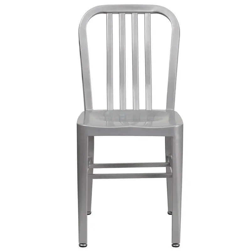 Brimmes Silver Metal Chair w/Vertical Slat Back Back for Patio/Bar/Restaurant iHome Studio