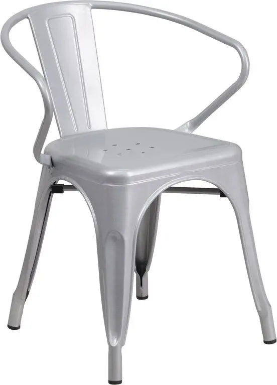 Brimmes Silver Metal Chair w/Vertical Slat Back & Arms for Patio/Bar/Restaurant iHome Studio