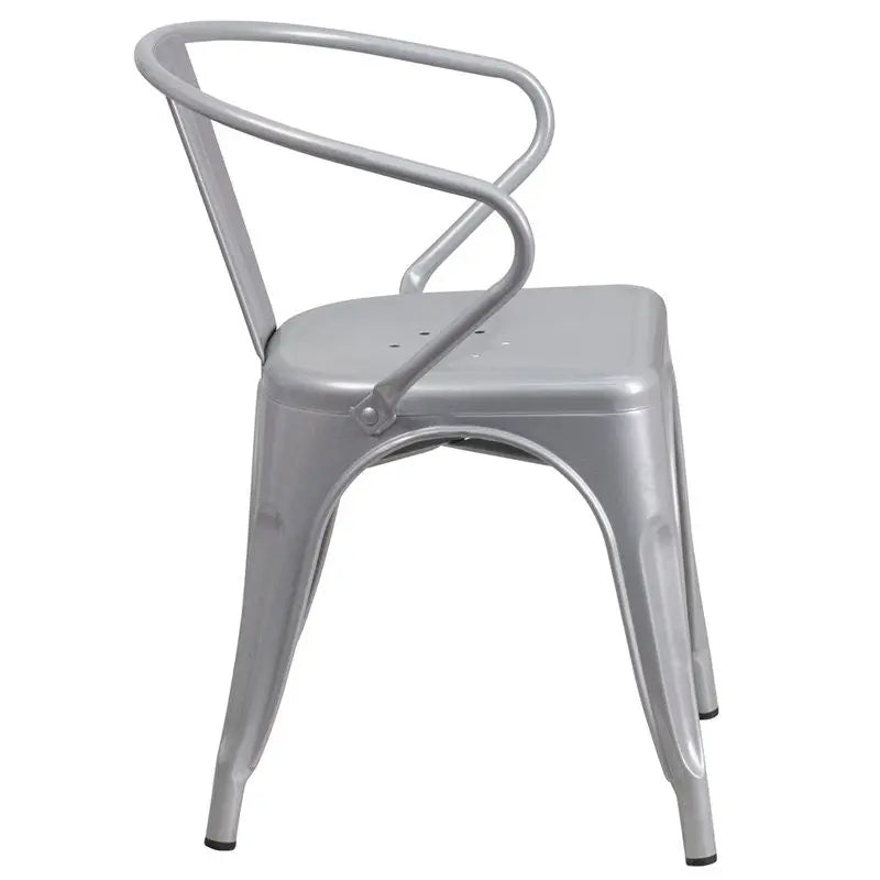 Brimmes Silver Metal Chair w/Vertical Slat Back & Arms for Patio/Bar/Restaurant iHome Studio