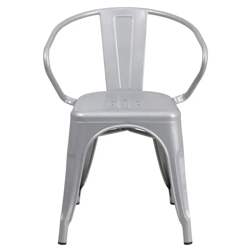 Brimmes Silver Metal Chair w/Vertical Slat Back & Arms for Patio/Bar/Restaurant iHome Studio