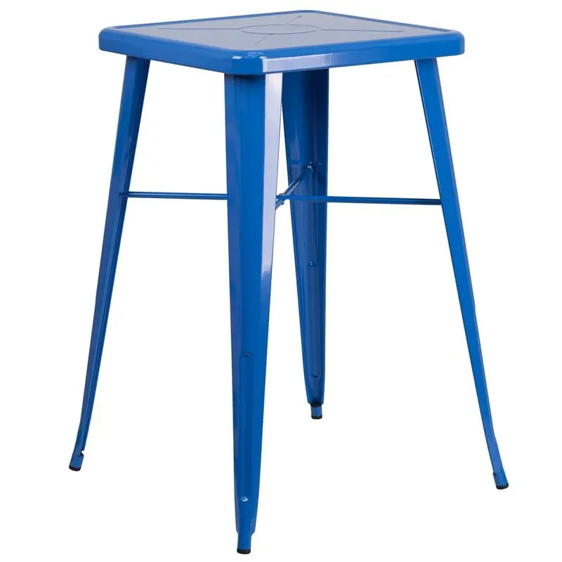 Brimmes Square 23.75'' Blue Metal Bar Height Table for Patio/Bar iHome Studio